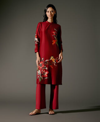 Wine Hued Chanderi Tunic And Palazzo by Balance By Rohit Bal available on Indiaspopup.com