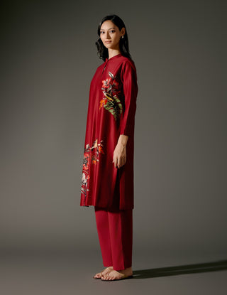 Wine Hued Chanderi Tunic And Palazzo by Balance By Rohit Bal available on Indiaspopup.com