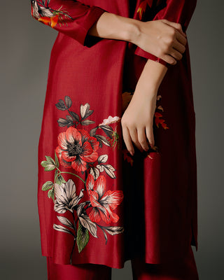 Wine Hued Chanderi Tunic And Palazzo by Balance By Rohit Bal available on Indiaspopup.com