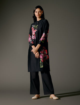 Black Abstract Chanderi Tunic And Palazzo by Balance By Rohit Bal available on Indiaspopup.com