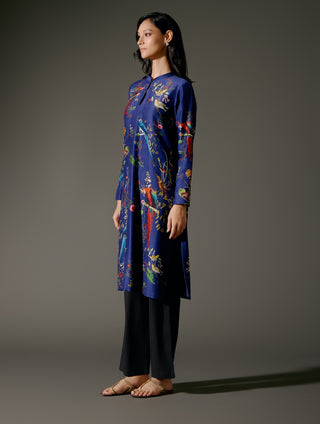Indigo Abstract Chanderi Tunic And Palazzo by Balance By Rohit Bal available on Indiaspopup.com