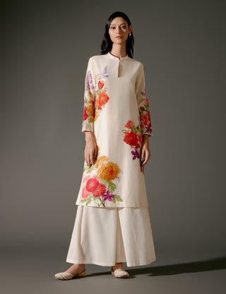 Ivory Abstract Printed Chanderi Tunic And Palazzo by Balance By Rohit Bal available on Indiaspopup.com