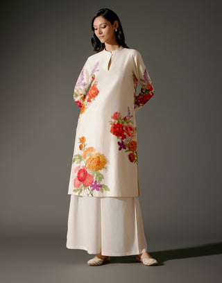 Ivory Abstract Printed Chanderi Tunic And Palazzo by Balance By Rohit Bal available on Indiaspopup.com