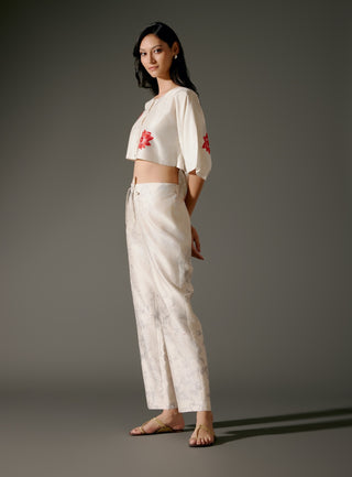 Ivory Chanderi Crop Top And Palazzo by Balance By Rohit Bal available on Indiaspopup.com