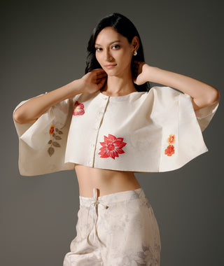 Ivory Chanderi Crop Top And Palazzo by Balance By Rohit Bal available on Indiaspopup.com