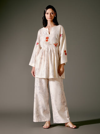Ivory Chanderi Peplum Tunic And Pants by Balance By Rohit Bal available on Indiaspopup.com