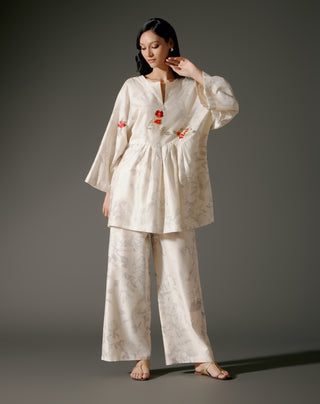 Ivory Chanderi Peplum Tunic And Pants by Balance By Rohit Bal available on Indiaspopup.com
