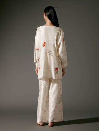 Ivory Chanderi Peplum Tunic And Pants by Balance By Rohit Bal available on Indiaspopup.com