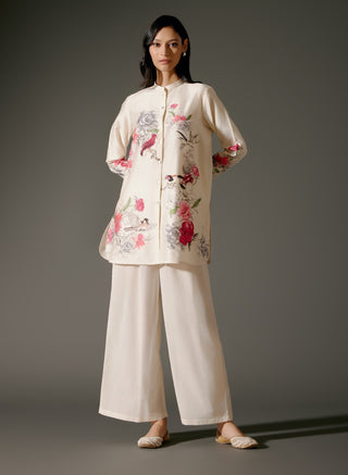 Ivory Short Chanderi Tunic And Voile Palazzo by Balance By Rohit Bal available on Indiaspopup.com