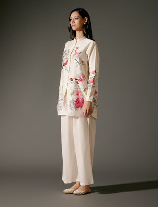 Ivory Short Chanderi Tunic And Voile Palazzo by Balance By Rohit Bal available on Indiaspopup.com