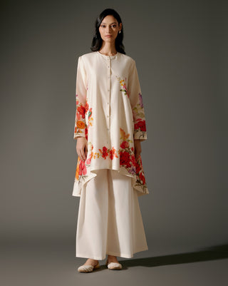 Ivory Flared Kurta And Silk Pants by Balance By Rohit Bal available on Indiaspopup.com