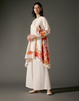 Ivory Flared Kurta And Silk Pants by Balance By Rohit Bal available on Indiaspopup.com
