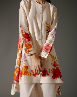 Ivory Flared Kurta And Silk Pants by Balance By Rohit Bal available on Indiaspopup.com