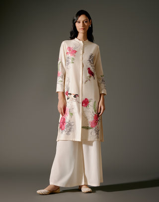 Ivory Abstract Print Tunic And Voile Pants by Balance By Rohit Bal available on Indiaspopup.com