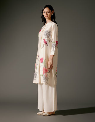 Ivory Abstract Print Tunic And Voile Pants by Balance By Rohit Bal available on Indiaspopup.com