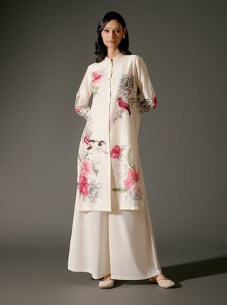 Ivory Abstract Print Tunic And Voile Pants by Balance By Rohit Bal available on Indiaspopup.com