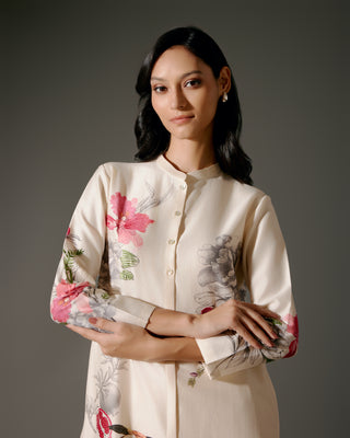 Ivory Abstract Print Tunic And Voile Pants by Balance By Rohit Bal available on Indiaspopup.com