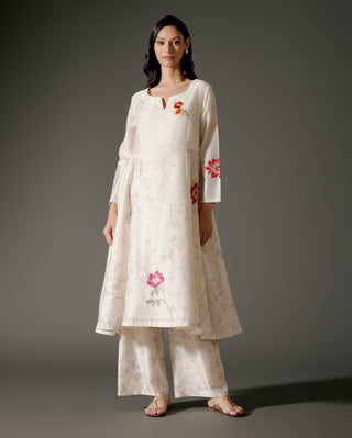 Ivory Chanderi A-Line Tunic And Silk Pants by Balance By Rohit Bal available on Indiaspopup.com