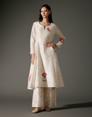 Ivory Chanderi A-Line Tunic And Silk Pants by Balance By Rohit Bal available on Indiaspopup.com