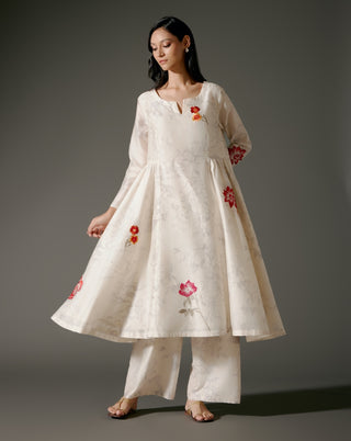 Ivory Chanderi A-Line Tunic And Silk Pants by Balance By Rohit Bal available on Indiaspopup.com