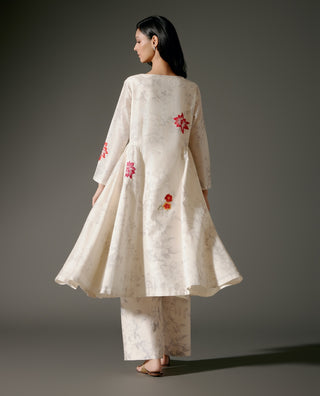 Ivory Chanderi A-Line Tunic And Silk Pants by Balance By Rohit Bal available on Indiaspopup.com