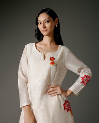 Ivory Chanderi A-Line Tunic And Silk Pants by Balance By Rohit Bal available on Indiaspopup.com
