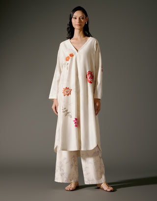 Ivory Flared A-Line Tunic And Silk Pants by Balance By Rohit Bal available on Indiaspopup.com