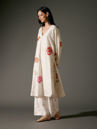 Ivory Flared A-Line Tunic And Silk Pants by Balance By Rohit Bal available on Indiaspopup.com