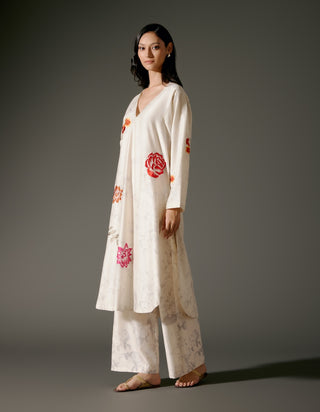 Ivory Flared A-Line Tunic And Silk Pants by Balance By Rohit Bal available on Indiaspopup.com