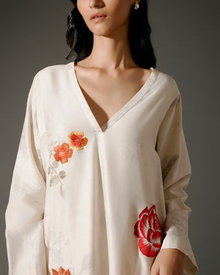 Ivory Flared A-Line Tunic And Silk Pants by Balance By Rohit Bal available on Indiaspopup.com