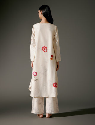 Ivory Flared A-Line Tunic And Silk Pants by Balance By Rohit Bal available on Indiaspopup.com