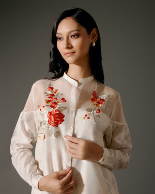 Chic Ivory Chanderi Short Kurta And Pants by Balance By Rohit Bal available on Indiaspopup.com