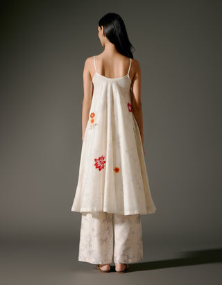 Ivory Flared Chanderi Tunic And Silk Pants by Balance By Rohit Bal available on Indiaspopup.com