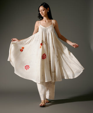 Ivory Flared Chanderi Tunic And Silk Pants by Balance By Rohit Bal available on Indiaspopup.com