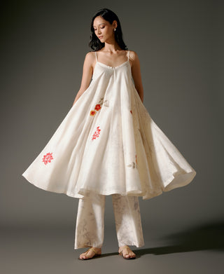 Ivory Flared Chanderi Tunic And Silk Pants by Balance By Rohit Bal available on Indiaspopup.com