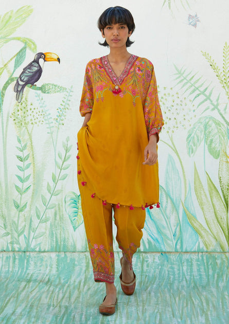 Basil Leaf Soft Mustard Tunic And Pants INDIASPOPUP.COM