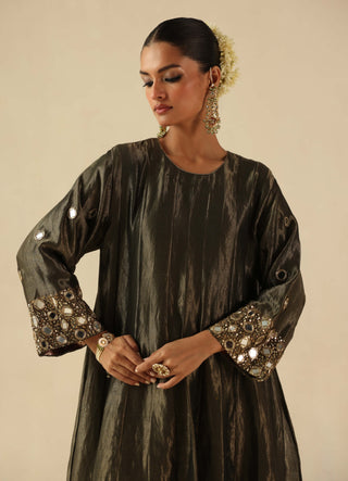 Afsana olive green kalidar kurta set