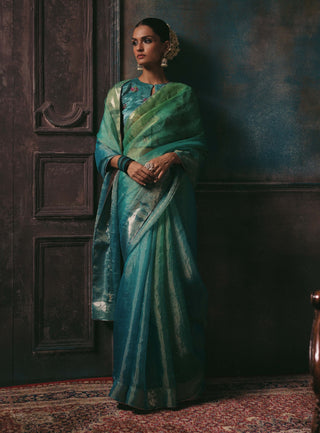 Taj gul turquoise sari and blouse