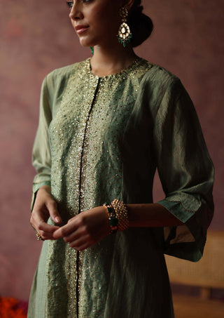 Begum Pret-Paakizah Green Kurta Set-INDIASPOPUP.COM