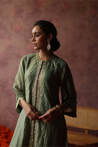 Begum Pret-Paakizah Green Kurta Set-INDIASPOPUP.COM