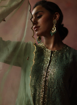 Begum Pret-Paakizah Green Kurta Set-INDIASPOPUP.COM