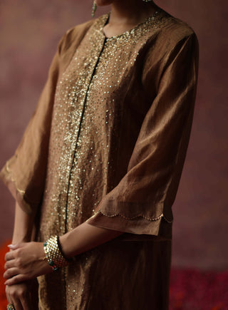 Begum Pret-Paakizah Champagne Gold Kurta Set-INDIASPOPUP.COM