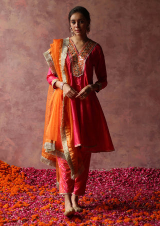 Begum Pret-Rumi Pink Orange Kurta Set-INDIASPOPUP.COM