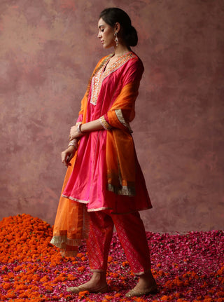 Begum Pret-Rumi Pink Orange Kurta Set-INDIASPOPUP.COM