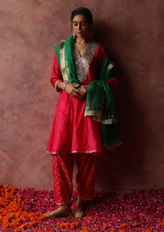 Begum Pret-Rumi Berry Green Kurta Set-INDIASPOPUP.COM