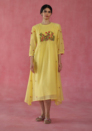 Lemon Yellow Imarti Dress by Begum Pret available on Indiaspopup.com