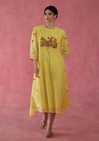 Lemon Yellow Imarti Dress by Begum Pret available on Indiaspopup.com