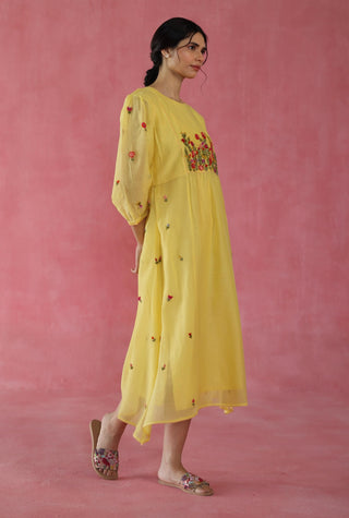 Lemon Yellow Imarti Dress by Begum Pret available on Indiaspopup.com