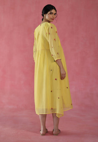 Lemon Yellow Imarti Dress by Begum Pret available on Indiaspopup.com