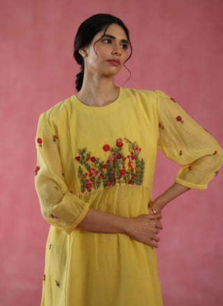 Lemon Yellow Imarti Dress by Begum Pret available on Indiaspopup.com